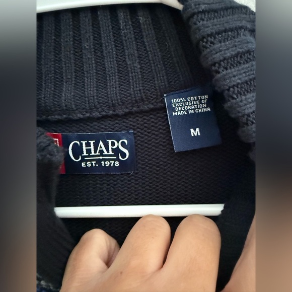 Chaps Knit Sweater Mens SZ M Mock Turtleneck 3 Button Pullover Nordic Blue - Picture 3 of 8